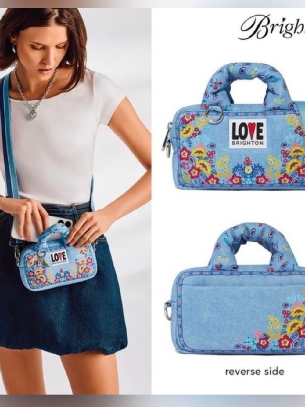 Brighton Blue Floral Mini Crossbody with Top Handle